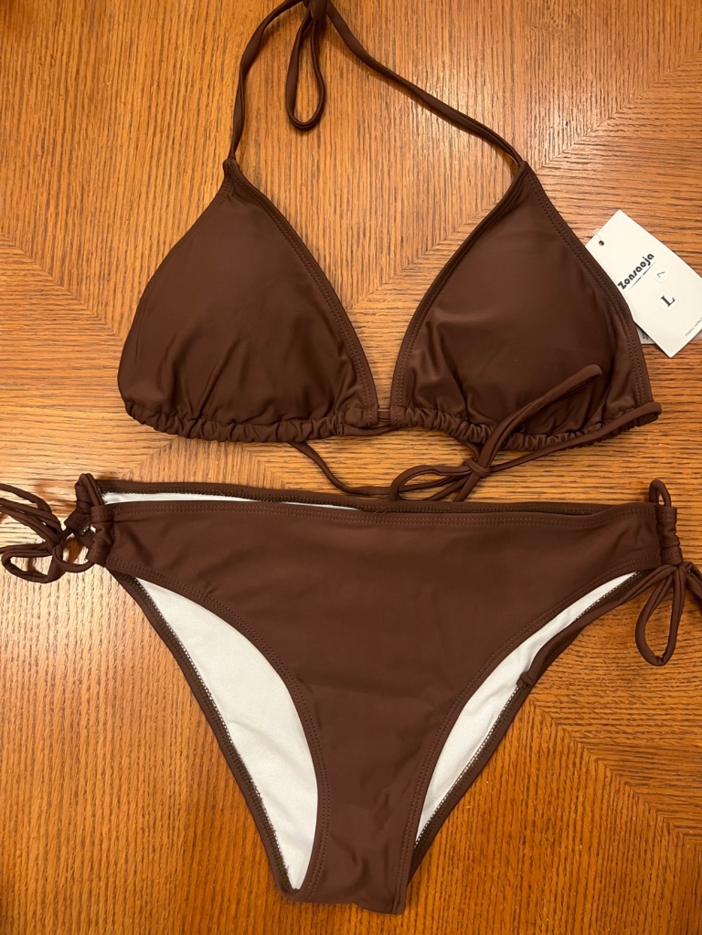 Women's Brown Triangle Tie Bikini Top and Bottom - Unknown Brand B18